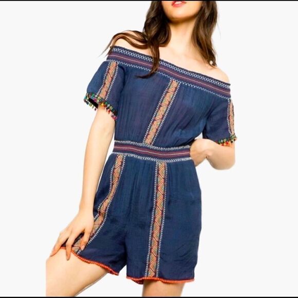 Anthropologie THML Embroidered Off the Shoulder Romper - Picture 1 of 9